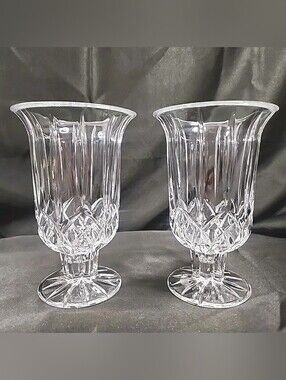 Pair Vintage DePlomb Crystal Hurricane Candle Holders.